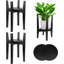 Ensemble de 2 supports à plantes ajustables avec plateau, support en bois pour plantes d'intérieur, compatible avec les pots de 20 à 30 cm, noir-1965416403