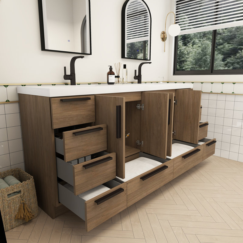 Carla Freestanding Bathroom Vanity with Double Sink, 71", Dark French Oak