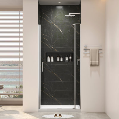 Porte de douche universelle à pivot 28 x 32 po x 72 po, ouverture à gauche et à droite, ouverture à l'extérieur, verre trempé 1/4 po 5/16 po, finition nickel brossé, charnière en acier inoxydable 304, durabilité à long terme, efficace