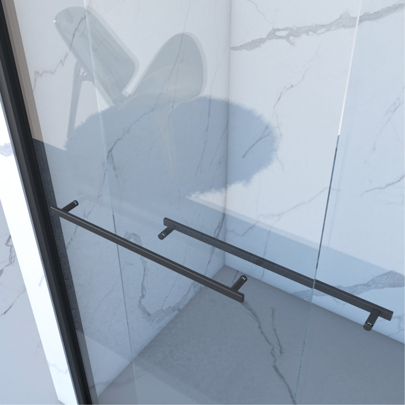 Double Sliding Shower Door, 56 - 60"X70", Aluminum, 8Mm Tempered Glass, Black Hardware, Bathroom, Waterproof, Simple Install Approach 60"X70" Aluminum Alloy Frame, Sliding, Finish, Technique