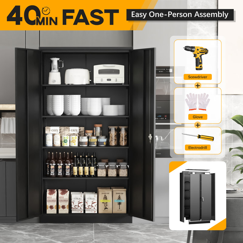 Steel Single Storage Cabinet with Lock ( 72'' H x 32'' W x 16'' D), Black