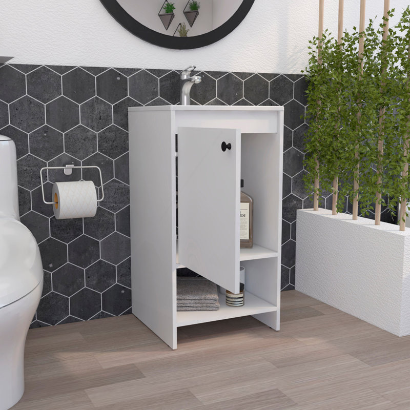 Meuble-lavabo autoportant Chariot, une tablette ouverte, Blanc