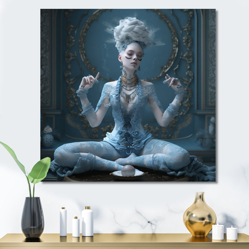 «Spiritual Elegance Blue Yoga Goddess», reproduction sur toile, H 24 po x l 24 po, Toile tendue