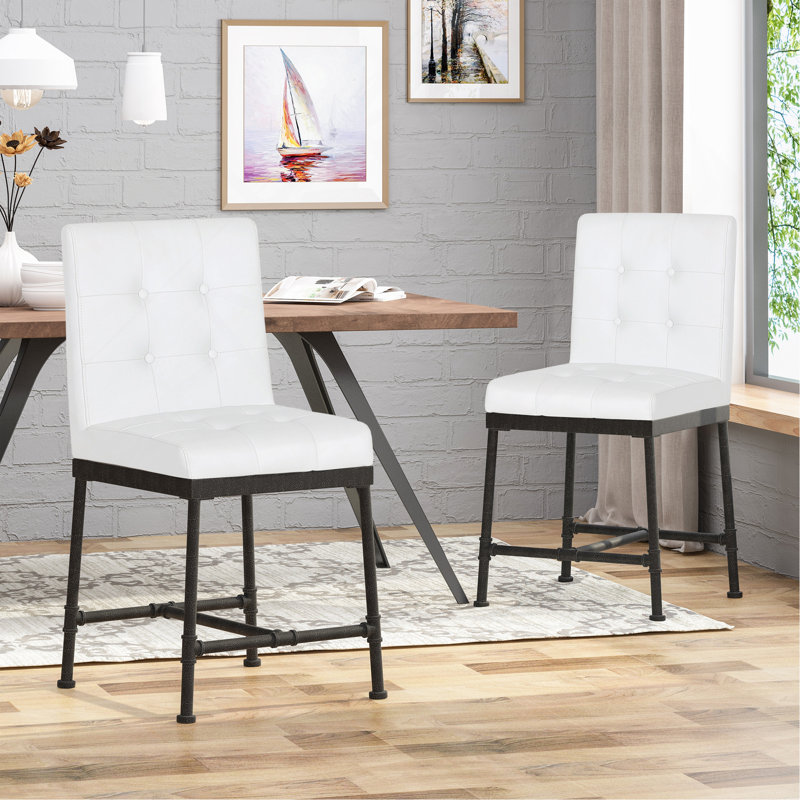 Ensemble de 2 tabourets de comptoir de style industriel avec capitonnage à boutons et base en métal