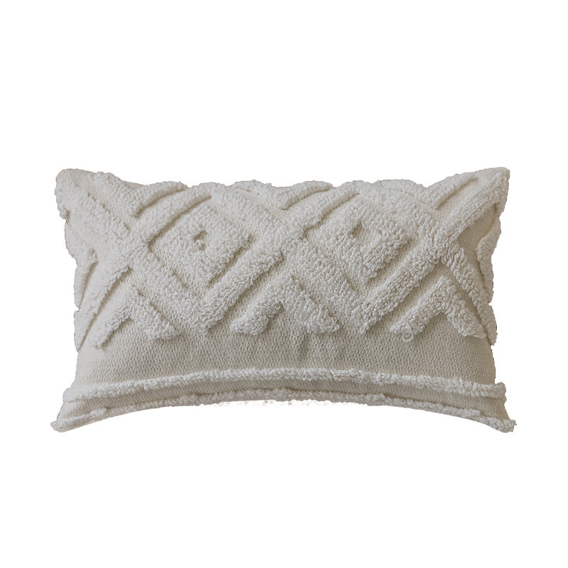 Boho Tufted Cotton Pillow Cover, Textured Bohemian Decor for Sofa or Bed, 12"H x 20"W