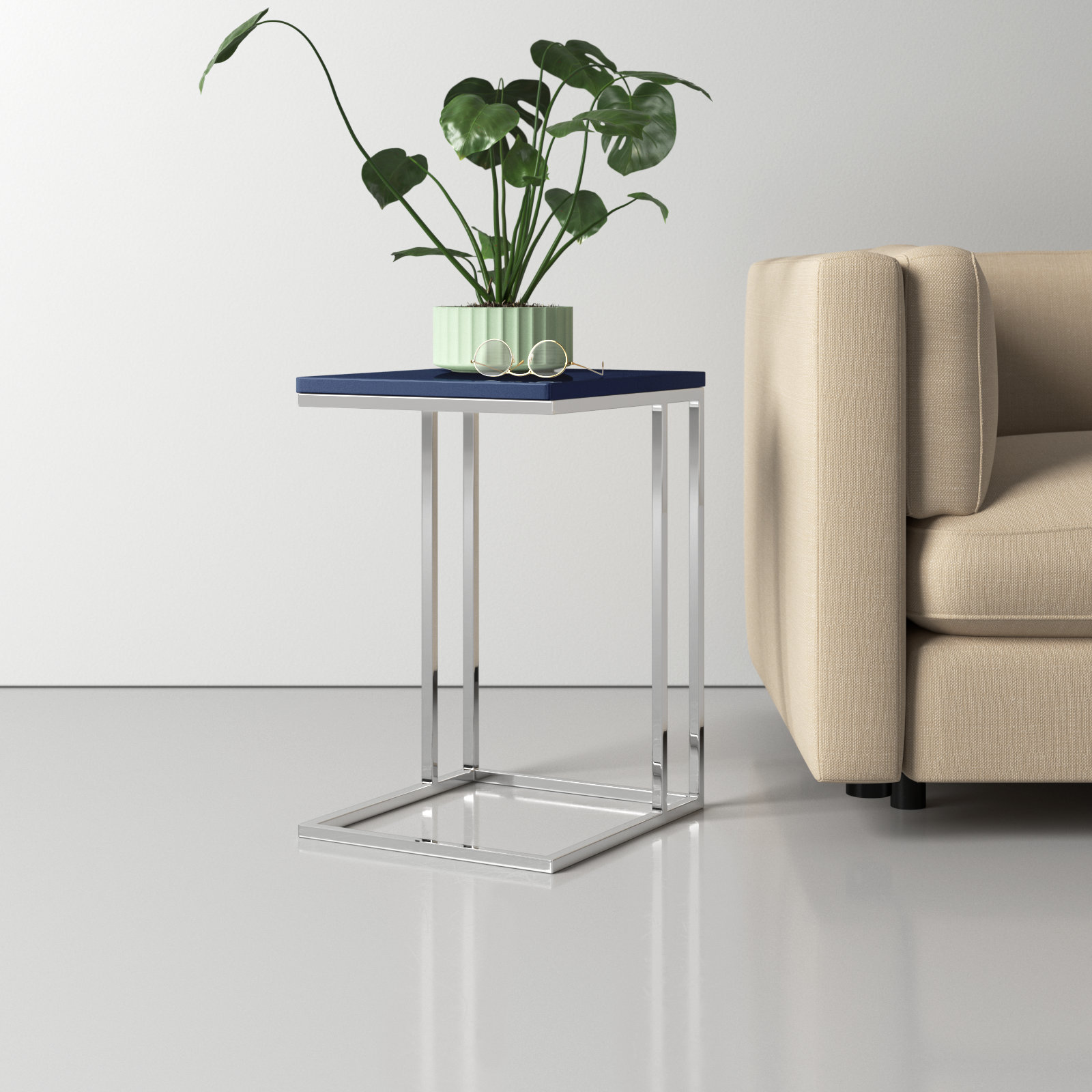 Hampshire End Table, Blue Top/Silver Base