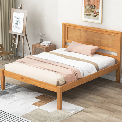Base de lit plateforme simple avec tête de lit, base à lattes de bois, sans sommier, base de literie en chêne