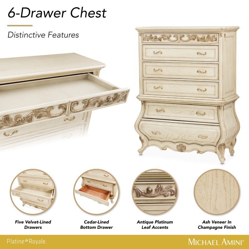 6 - Drawer Solid Wood Dresser, Champagne