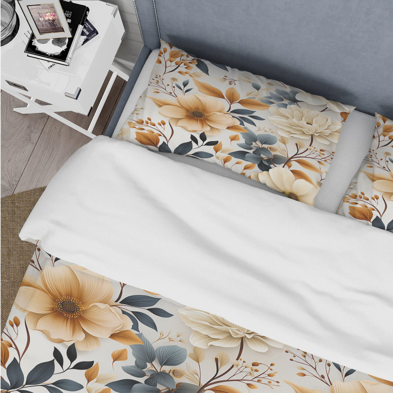 Boho Earthy Blooms - Ensemble de housse de couette à motif floral - Microfibre de polyester