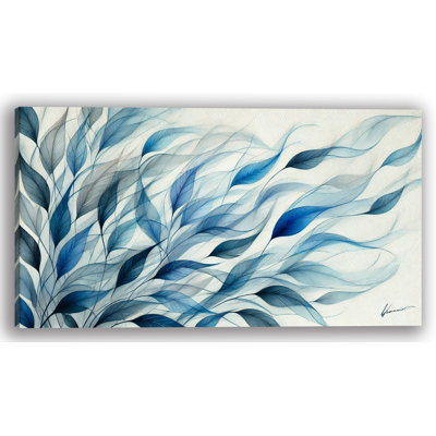 «Blue Windswept Leaves», reproduction d'art sur toile botanique