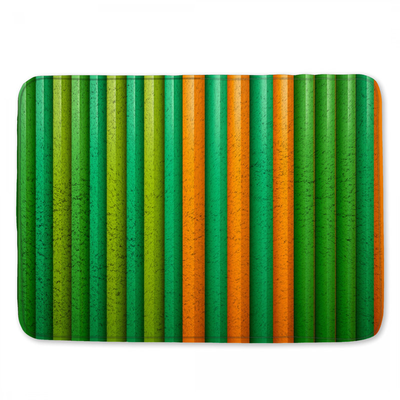 Tapis de bain vert et orange à rayures verticales, L 24 po x L 17 po