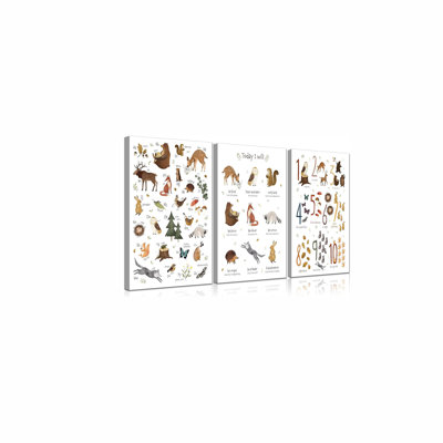 Animaux, alphabet, chiffres, art mural, salle de classe, chambre de bébé, peinture, décoration murale, éducatif, ABC, affiche, enfants, salle de jeux, photo, impressions, affirmations positives, toile d'art pour garçon, chambre de fille, 12 x 16 po