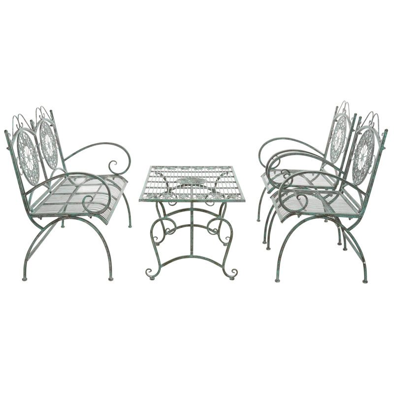 Pafford 4 - Person Patio Dining Set with Rectangular Table, Antique Green
