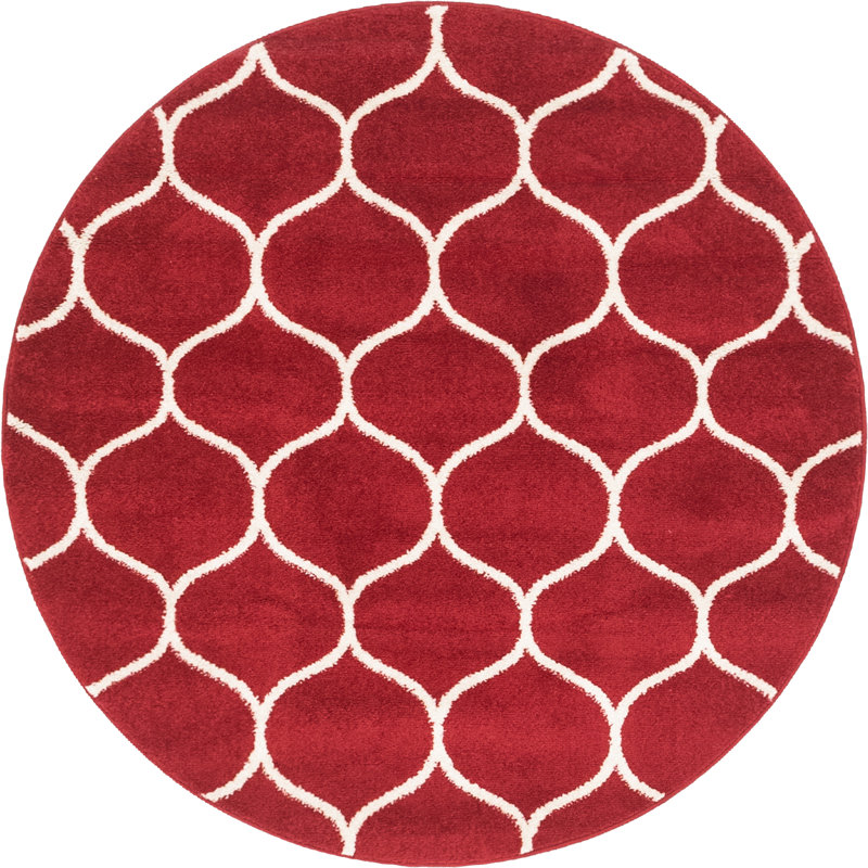 Tapis géométrique Llanet, Red, Rond 4 pi 1 po
