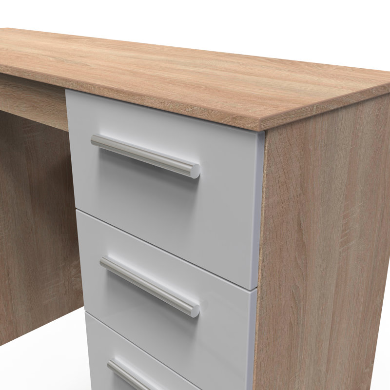 Bhaga 6 Drawer Kneehole Desk  (Ready Assembled), Grey Matt/Bardolino Oak