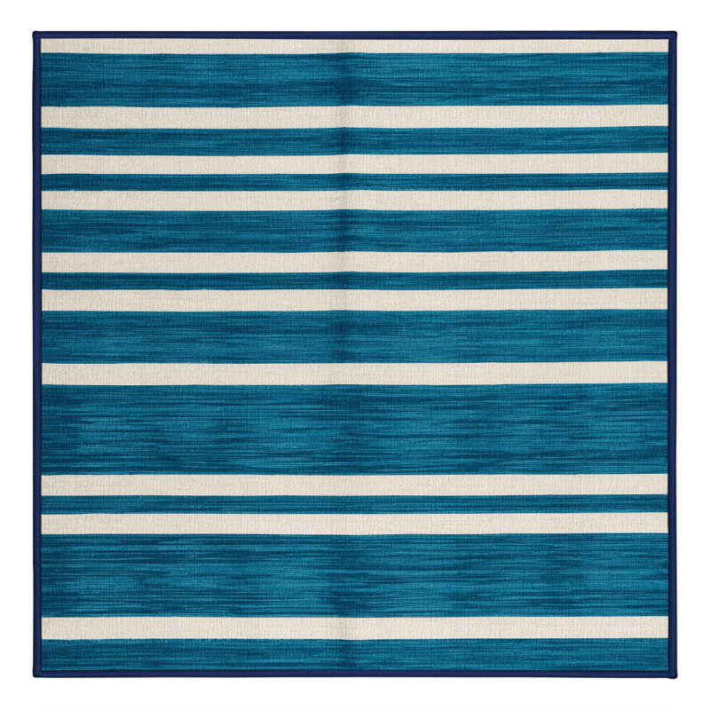 Tapis bleu à rayures horizontales lavable à la machine, Carré 6 pi