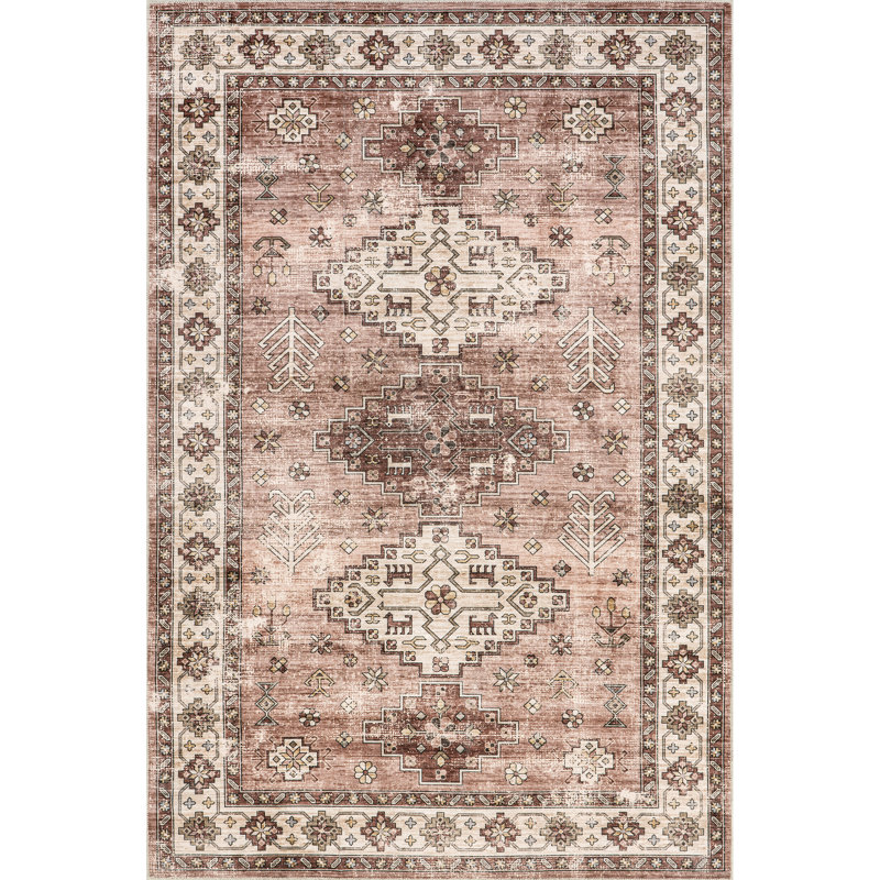 Haskett Oriental Machine Woven Polyester Area Rug in Brown, Rectangle 8' x 10'