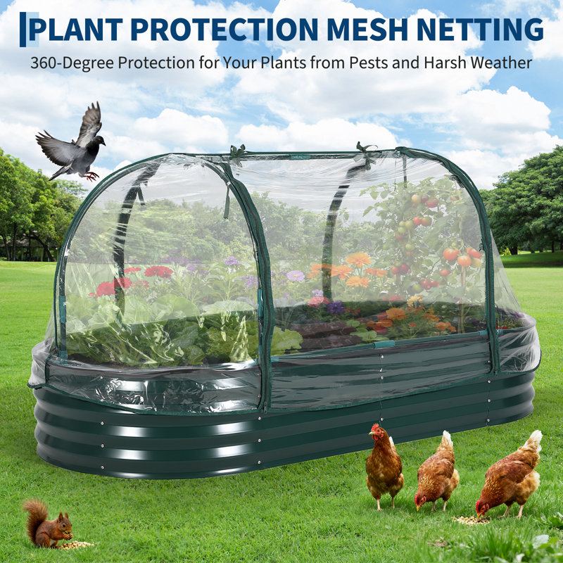 6x3x1 FT Galvanized Steel Raised Garden Bed Kit with Durable Zippered PVC Cover Thick Reinforced Steel Outdoor for Vegetables Herbs Flowers,Green