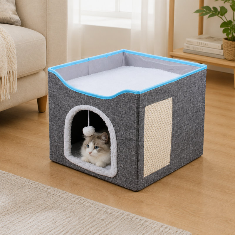 Repose-pieds moderne pliable pour chat avec refuge, tabouret de rangement et espace de couchage pour chats et petits chiens