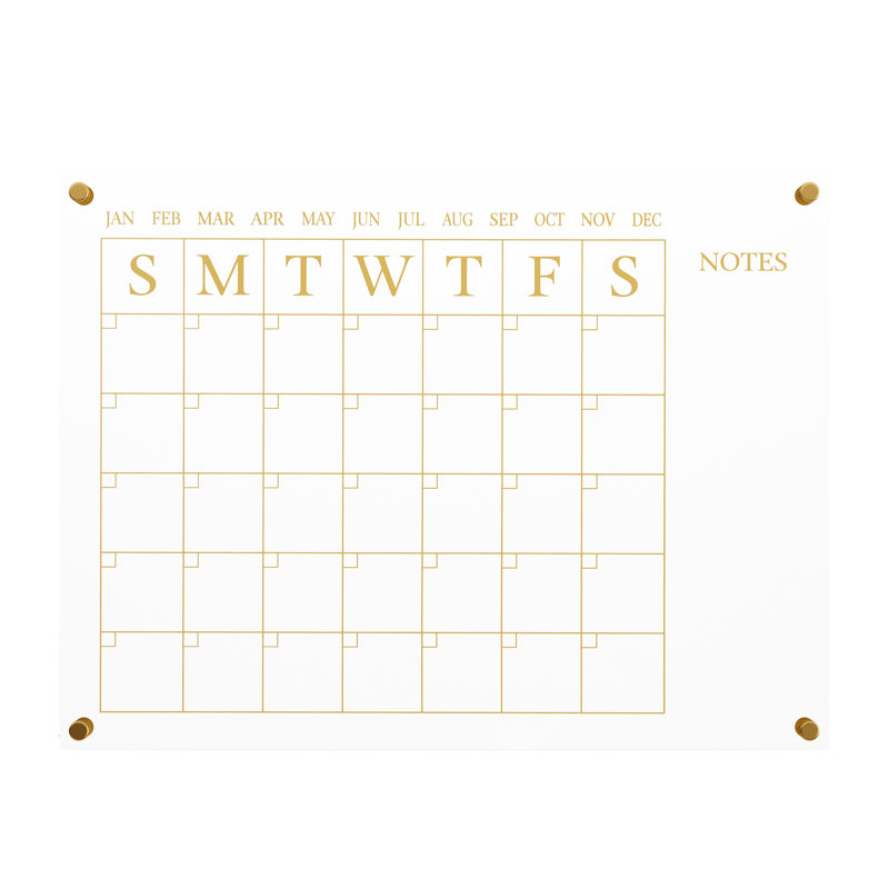 Clear Gold Acrylic Monthly Wall Calendar with Notes