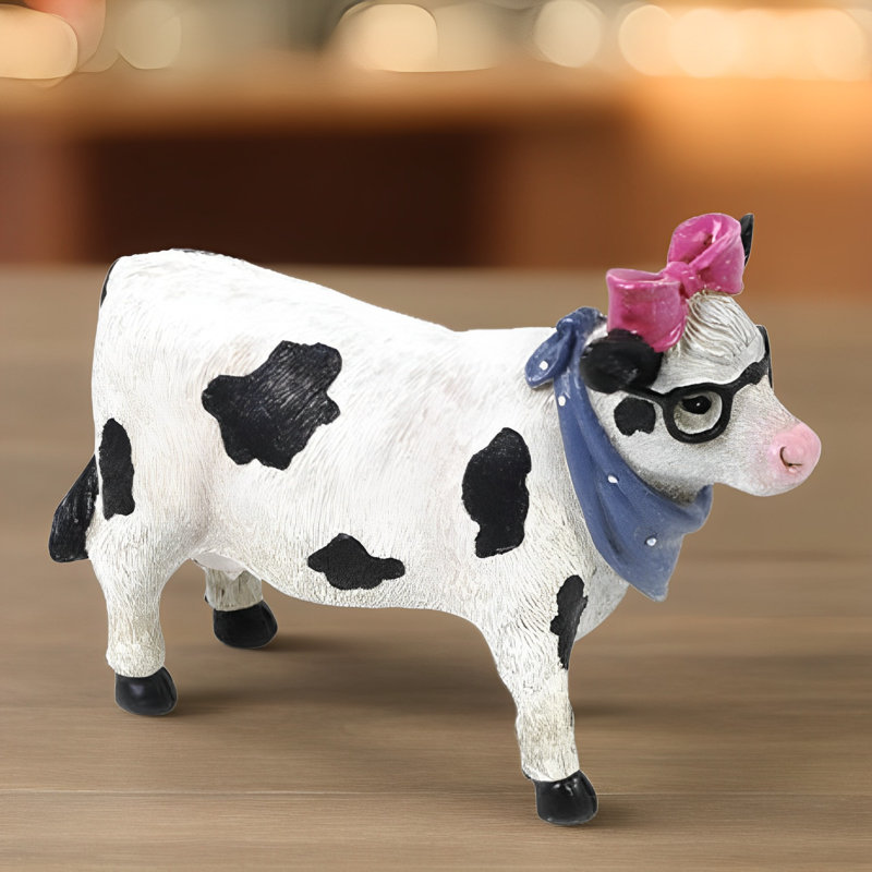 6"W Cow with Glasses Figurine