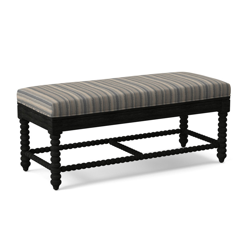 Lind Island Upholstered Bench, Sunbrella Beige Pinstripe; 6205-74, Antique Black Finish