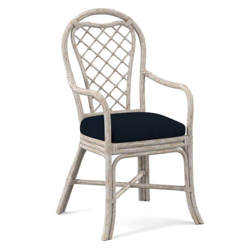 Trellis Dining Arm Chair, Beige Performance Fabric; 0851-73, Antique Frost White