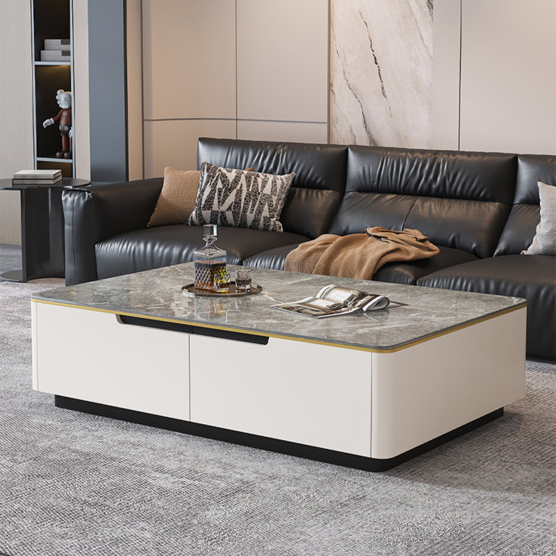 Table basse Modern, H 16,9 po x L 59,1 po x l 31,5 po, Blanc / Gris