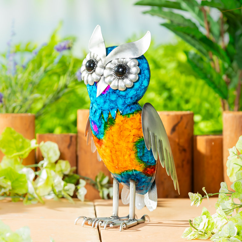 Statue de jardin hibou en métal dégradé, 15 po