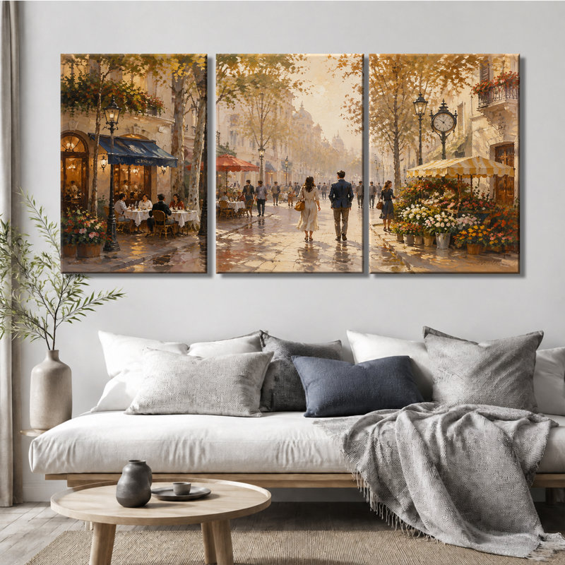 3 panneaux d'art mural sur toile rétro, scène de ville de Paris, 28 * 40 pouces * 3