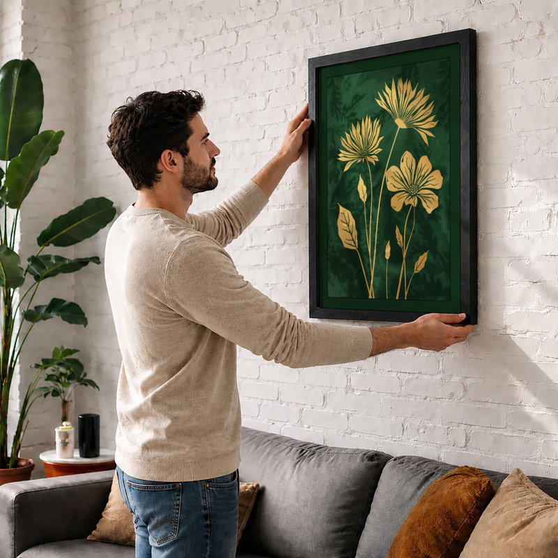 Golden Study Botanical - Framed Print, Walnut, A3 - 42.0 x 29.7 cm