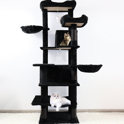 Large 68 Inches Black Freestanding Cat Tree With 6 - Level Fun Zone For Multi Cats, Removable Washable Luxury Cushions, Wrapped Scratching Posts And Quiet Napping Areas Tall Offering Playground,