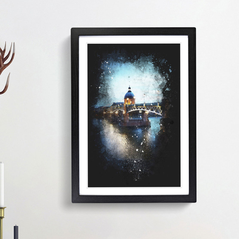 Saint-Pierre Bridge in Toulouse France - Picture Frame Graphic Art Print, 33cm H x 24cm W x 2cm D, Black Framed