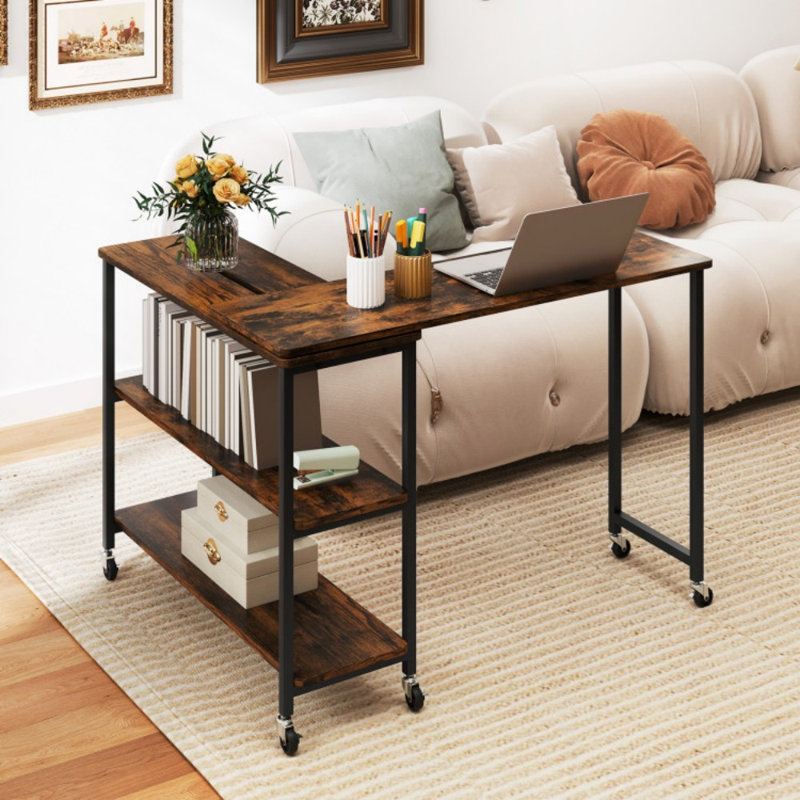 Grande table d'appoint brevetée rotative à 360 degrés avec roulettes et tablette de rangement brevetée