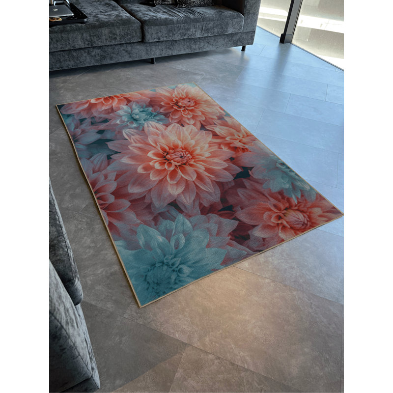 Tapis décoratif bleu et rose, Rectangle 3 pi 9,81 po x 6 pi 6,74 po
