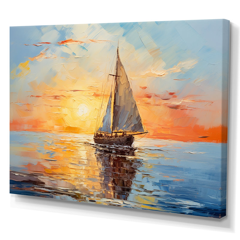 Coucher de soleil orange sur un bateau I - bateau à voile, art mural, Toile tendue, H 30 po x l 40 po x P 1,5 po