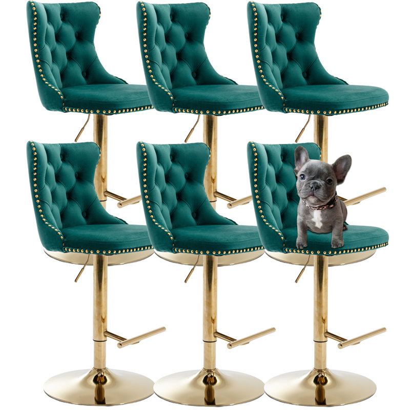 Tabourets de bar modernes et rembourrés dorés (ensemble de 6), Vert