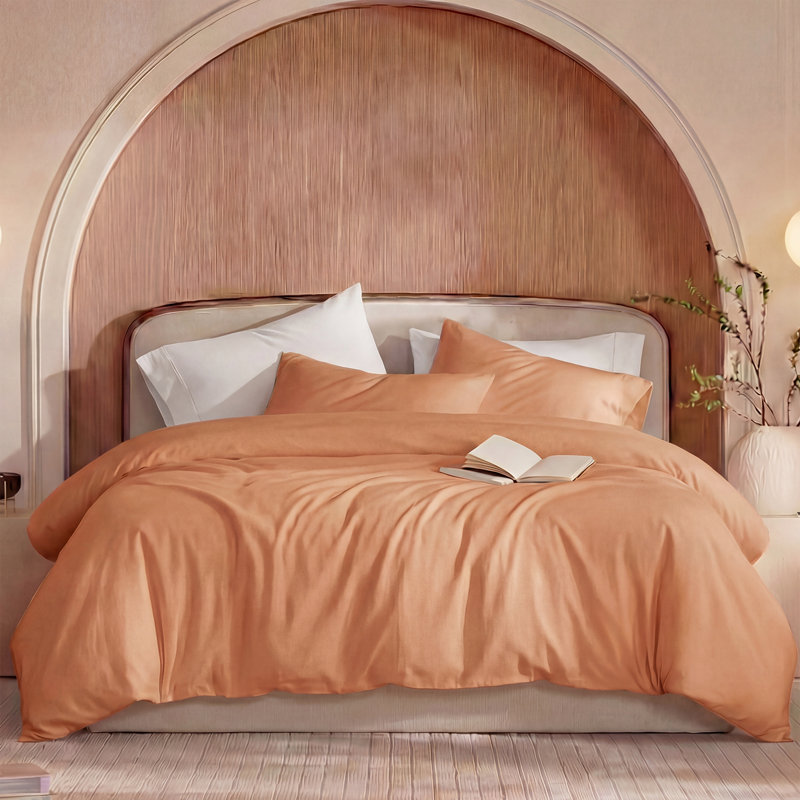 100% Washed Cotton Comforter Set King Size – Burnt orange, Linen-Like Texture, Soft & Breathable Bedding Set, 4-Piece Durable Percale Comforter