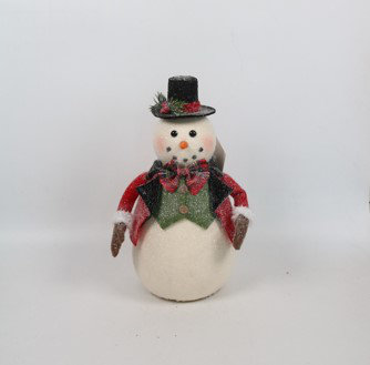 Glittered Snowman With Vest And Bow Tie Christmas Figure - 12.5"