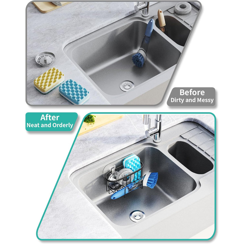 Porte-éponge en forme de M avec 2 méthodes d'installation, organisateur d'évier de cuisine en acier inoxydable antirouille pour éponges, brosses et outils de nettoyage