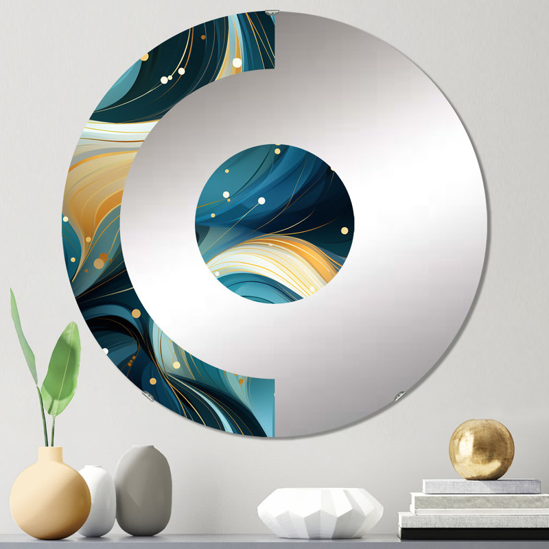 Miroir mural bleu demi-cercle géométrique céleste géométrique, 23,6 po x 23,6 po