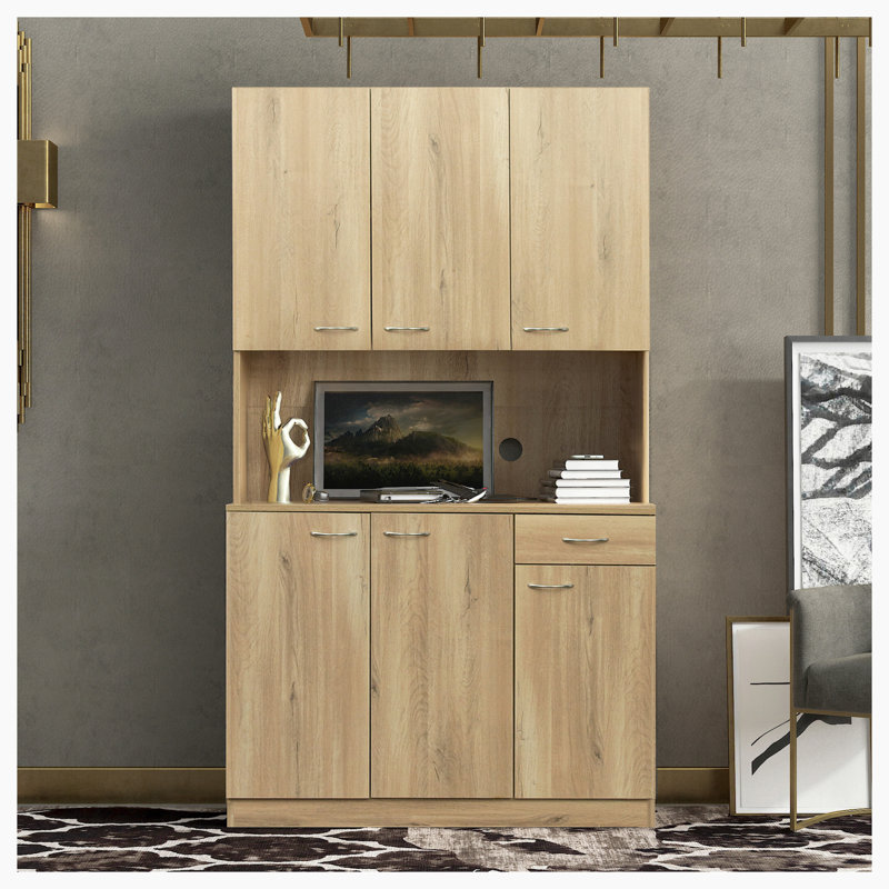 70.87" Tall Wardrobe& Kitchen Cabinet, with 6-Doors, 1-Open Shelves and 1-Drawer for bedroom, Natural