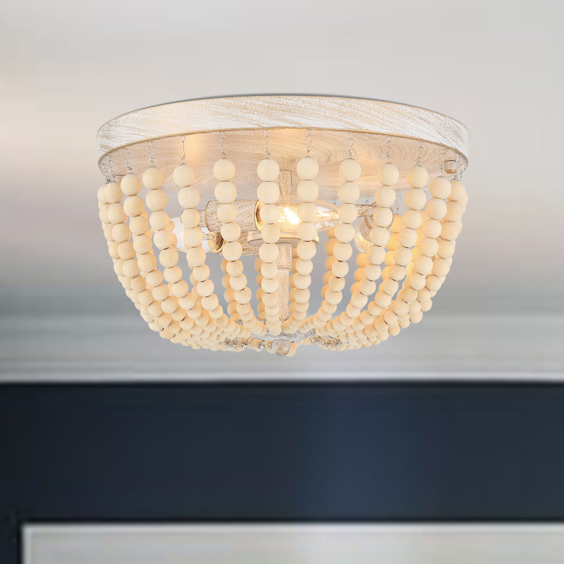 Farmhouse Chic 3-Light White and Gold Beaded Vanity Flush Mount