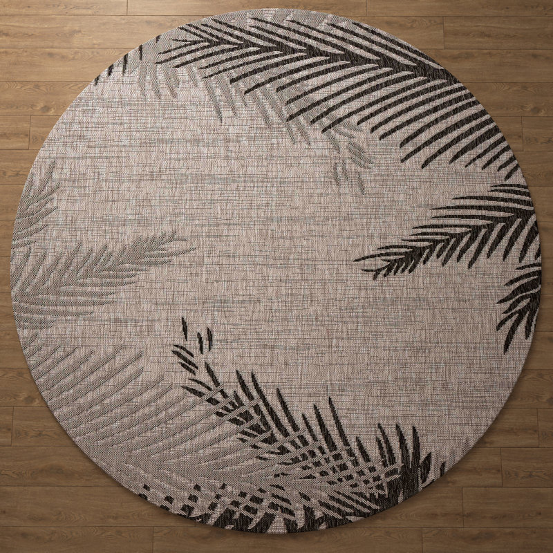 Tapis rond noir / gris Fern, Rond 5 pi 3 po