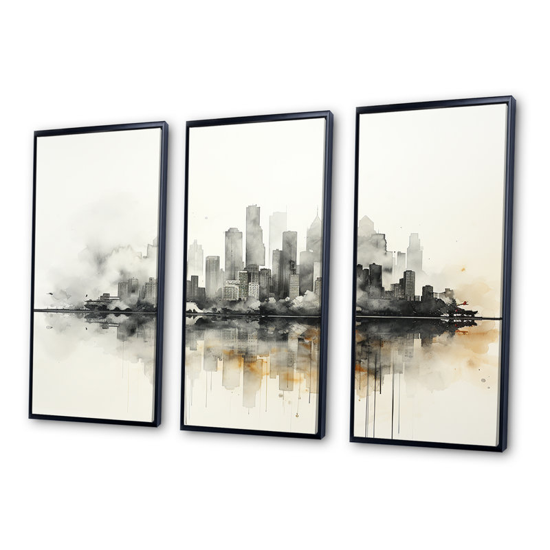 Onyx Outline Sckycraper Building - ensemble de reproduction d'art de gratte-ciel, Cadre flottant noir