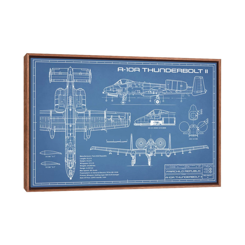 A-10 Thunderbolt II [Phacochère] Plan d'avion - reproduction de dessin, Pas de tapis, H 18 po x l 26 po x P 1,5 po