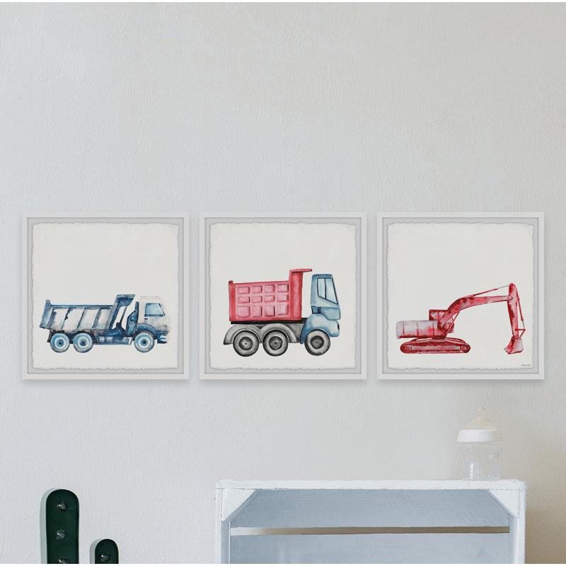«Katie Excavator and Truck», ensemble de 3 pièces encadrées, H 12 po x L 12 po x l 1,5 po