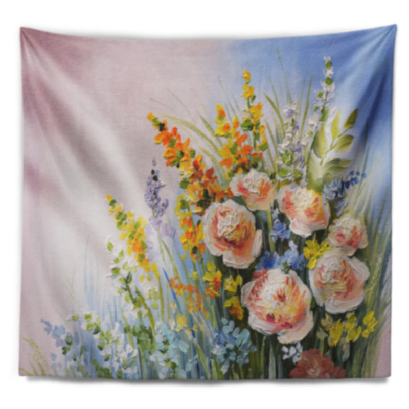 Bouquet de fleurs d’été tapisserie, H 32 po x l 39 po