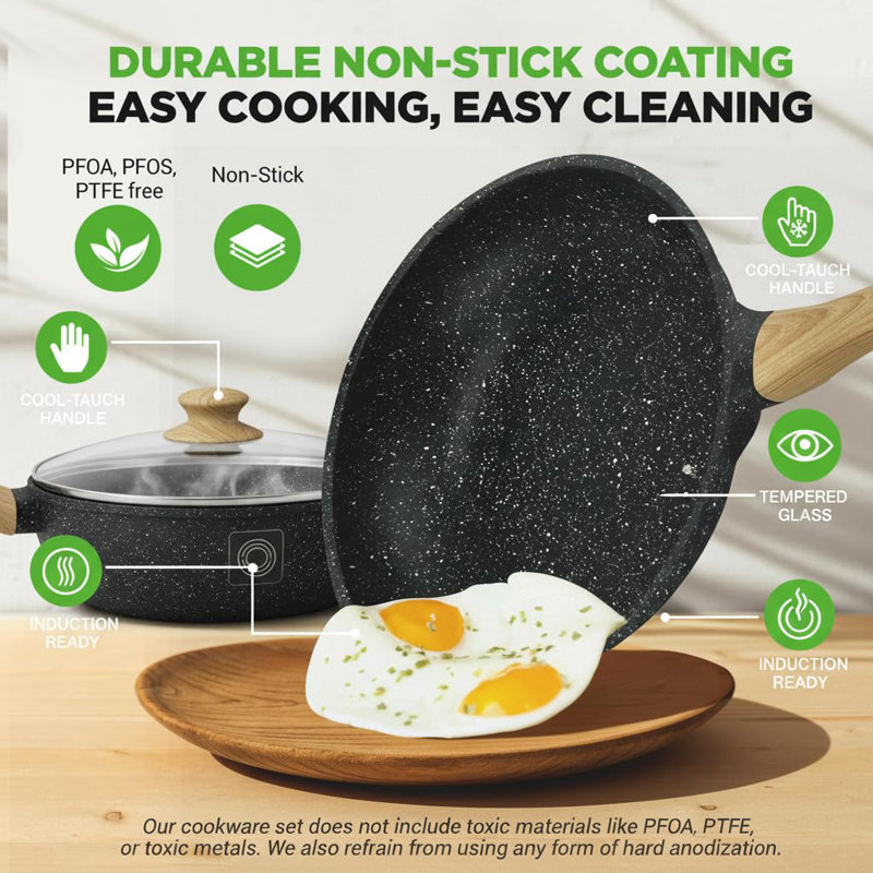 22 - Piece Non-Stick Cookware Set, Black