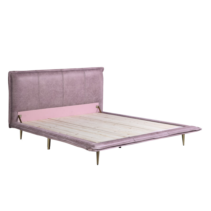 Lit plateforme tapissier Marsso, Très grand, Rose